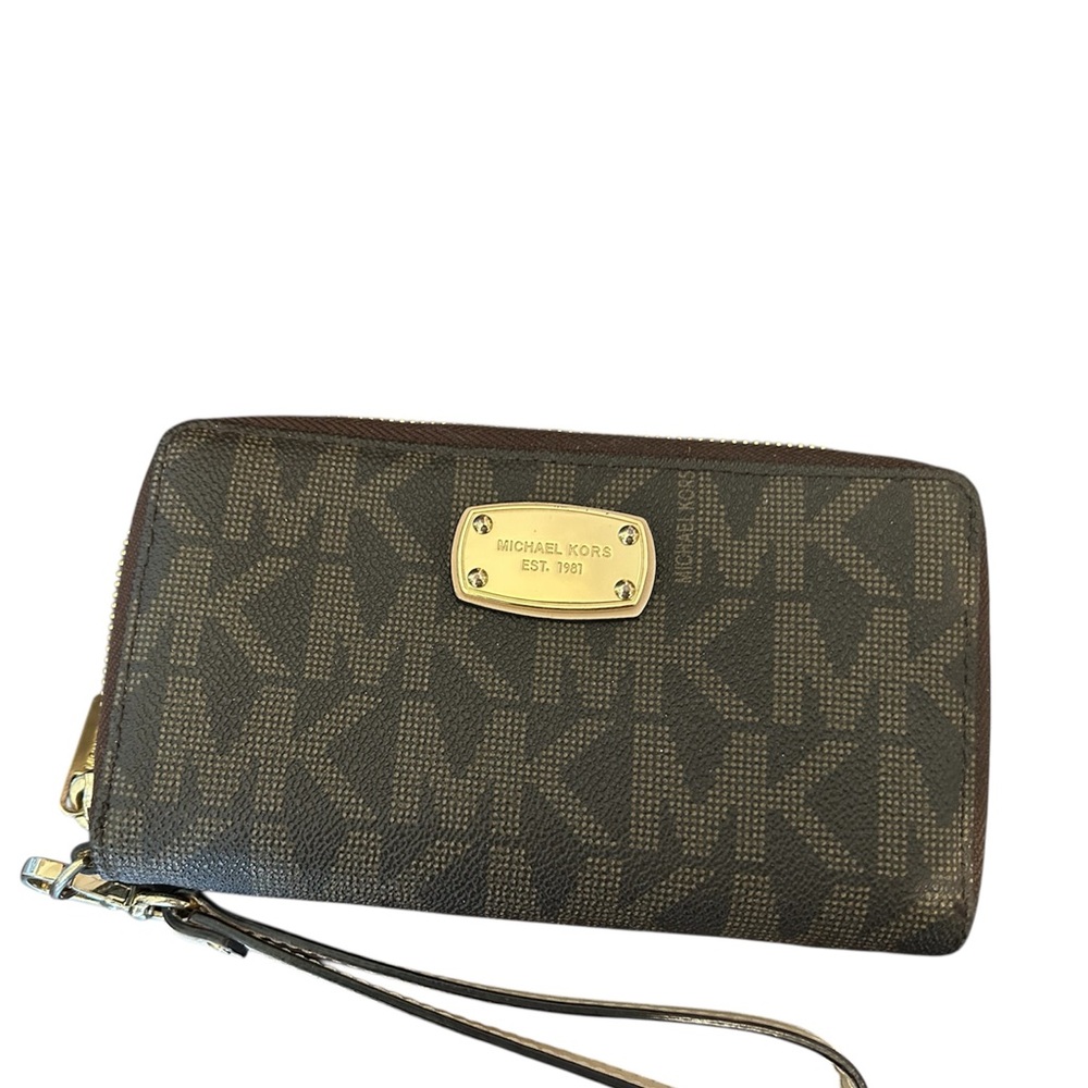 NWOT Michael Kors Brown MK Logo Wristlet Wallet